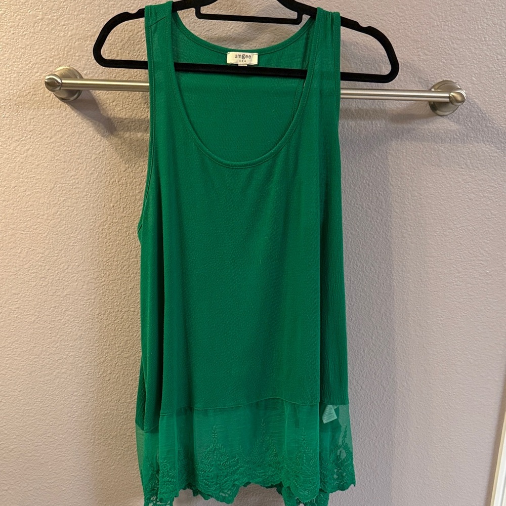 Umgee Emerald Lace Trim Tank Top